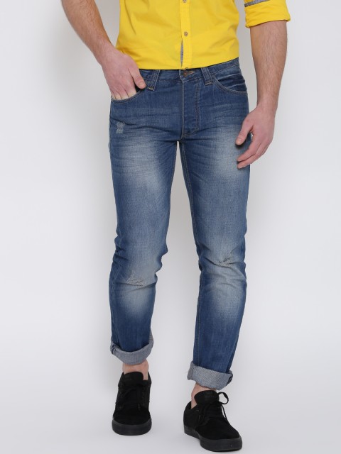 

United Colors of Benetton Men Blue Slim Fit Mid-Rise Low Distressed Jeans