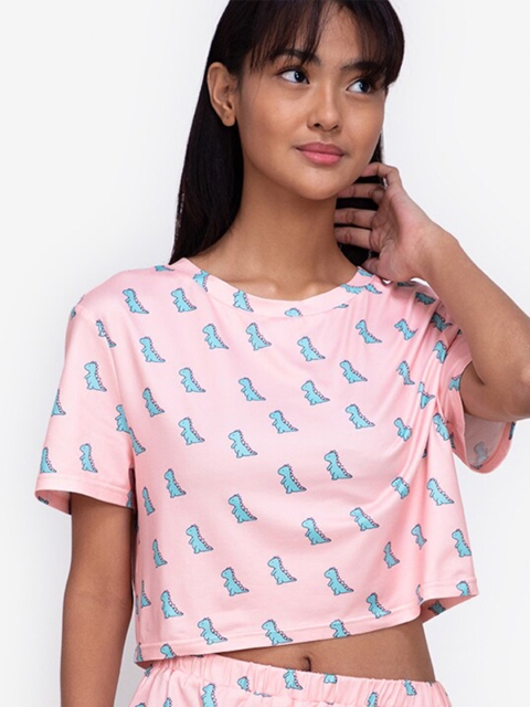 

ZALORA BASICS Pink & Blue Print Crop Top