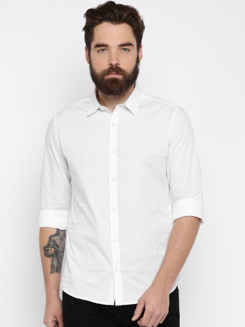 

United Colors of Benetton Men White Solid Slim Fit Casual Shirt