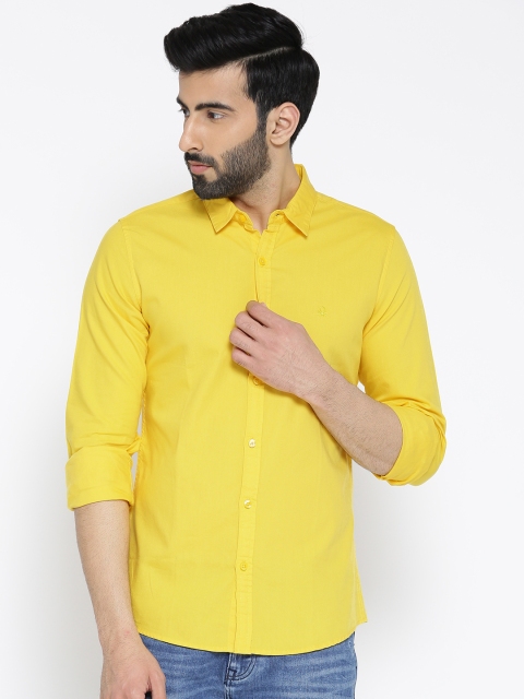 

United Colors of Benetton Men Yellow Solid Casual Shirt