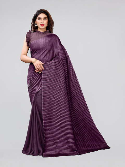 

MIRCHI FASHION Purple Striped Satin Saree