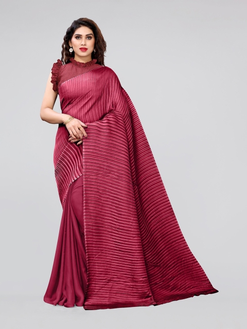 

MIRCHI FASHION Maroon & Red Striped Satin Saree