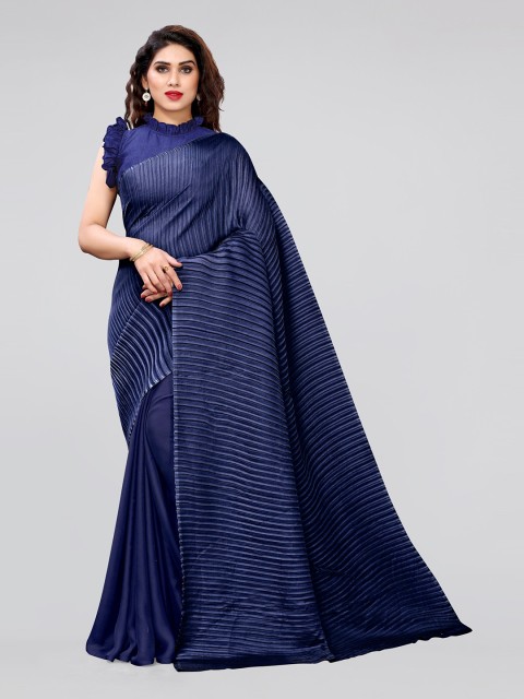 

MIRCHI FASHION Navy Blue Striped Satin Georgette Saree