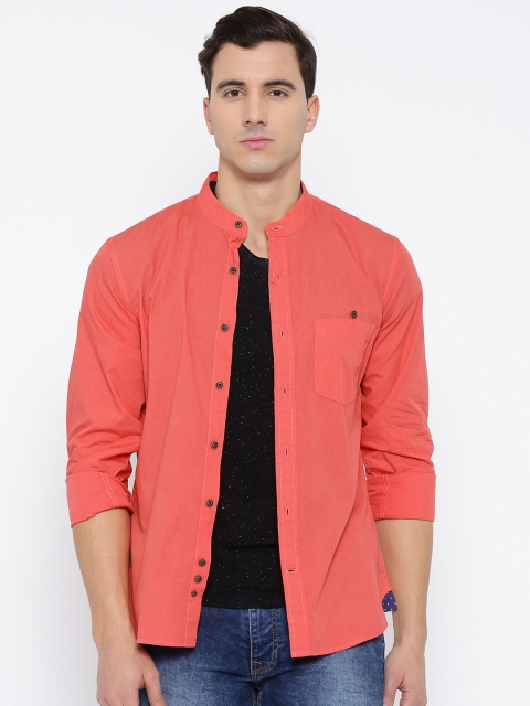 

United Colors of Benetton Men Coral Pink Slim Solid Casual Shirt