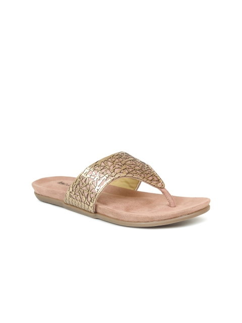 

Inc 5 Women Rose Gold Textured Leather T-Strap Flats