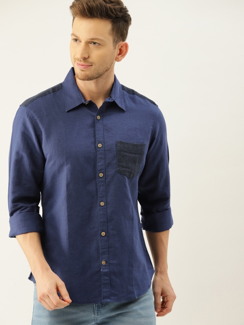 

United Colors of Benetton Men Navy Solid Casual Shirt, Navy blue