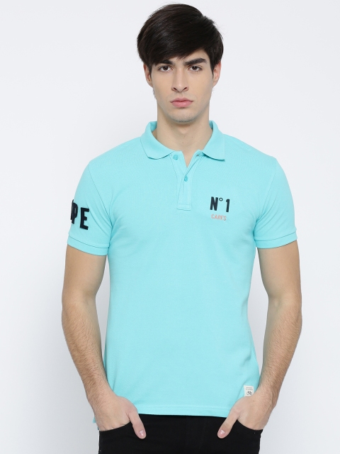 

United Colors of Benetton Men Turquoise Blue Solid Polo Collar T-shirt, Sea green