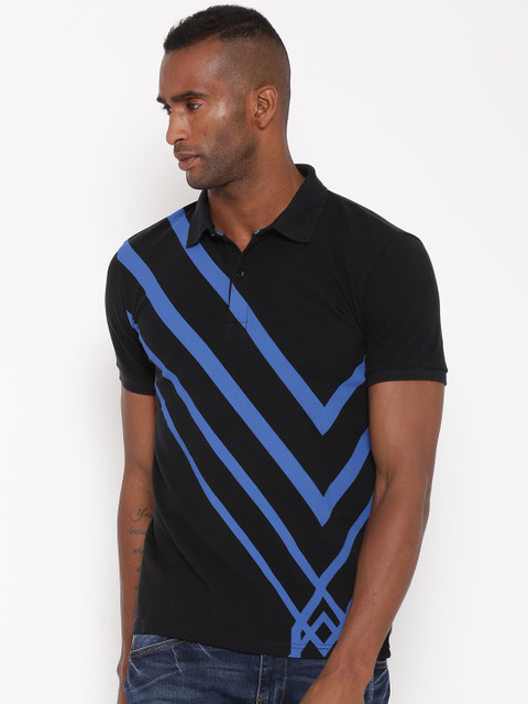 

United Colors of Benetton Men Black Printed Polo T-shirt