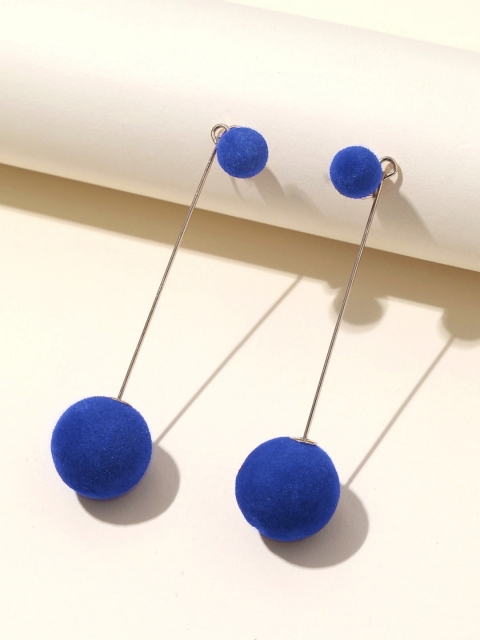 

OOMPH Blue Spherical Pom Pom Drop Earrings
