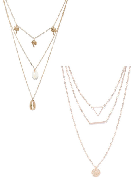 

OOMPH Women Pack Of 2 Gold-Toned Multi Layered Delicated Necklace