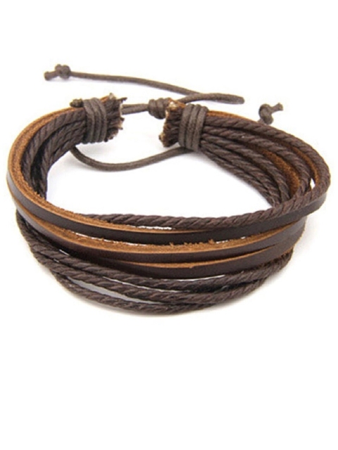 

OOMPH Men Brown Braided Leather Wraparound Bracelet