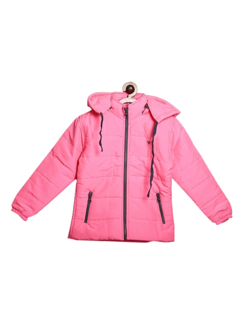

612 league Girls Pink Longline Padded Hooded Jacket