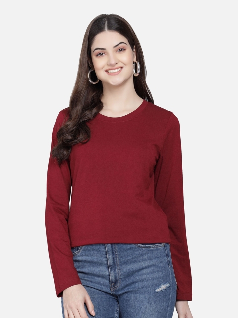 

PockMAN Women Maroon & antique ruby Extended Sleeves T-shirt