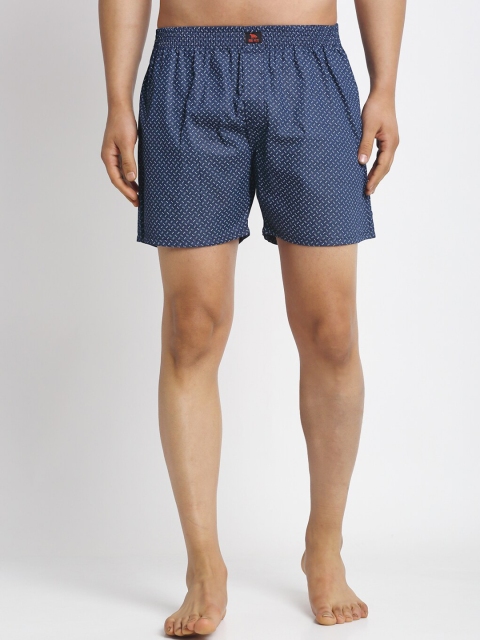 

Big Fox Men Blue Printed Pure Cotton Boxers, Navy blue