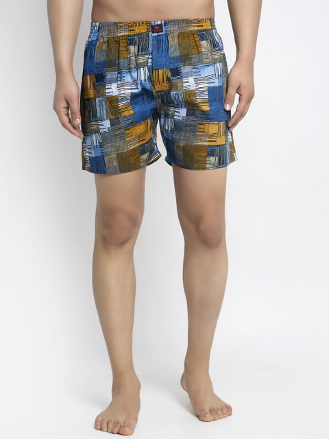 

Big Fox Navy Blue & Mustard Brown Printed Cotton Boxers