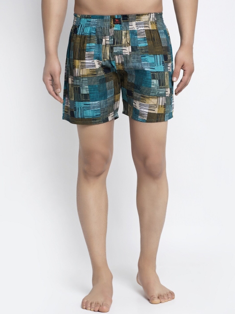 

Big Fox Men Sea Green & Multicoloured Abstract Printed Pure Cotton Boxers