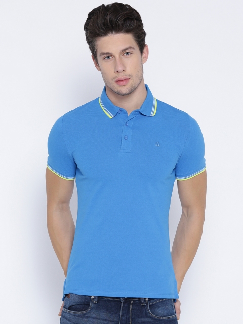 

United Colors of Benetton Men Blue Solid Polo Collar T-shirt