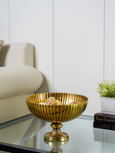 

Pure Home and Living Gold-Coloured Round Ribbed Glass Vase
