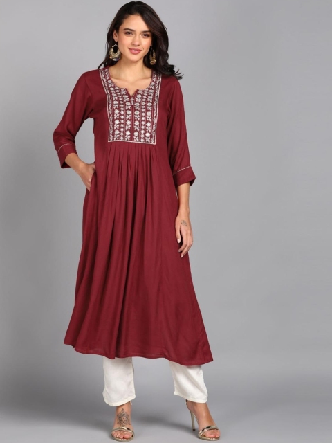 

VEDANA Women Maroon Ethnic Motifs Yoke Design Anarkali Kurta