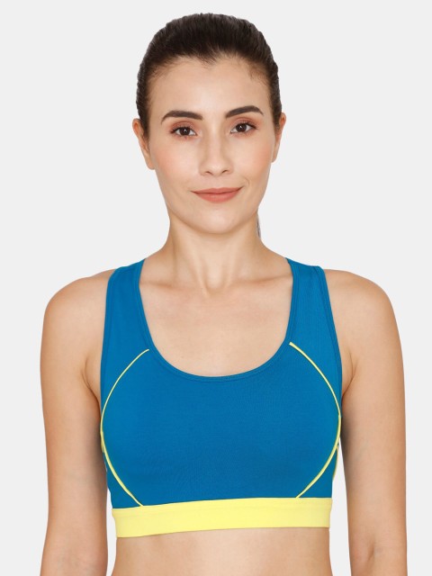 

Zelocity by Zivame Blue & Yellow All Day Comfort Styled Back Workout Bra