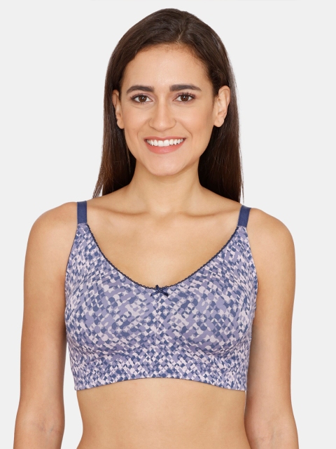 

Zivame Purple & White Abstract Non Padded Non Wired Super Support All Day Comfort Bra