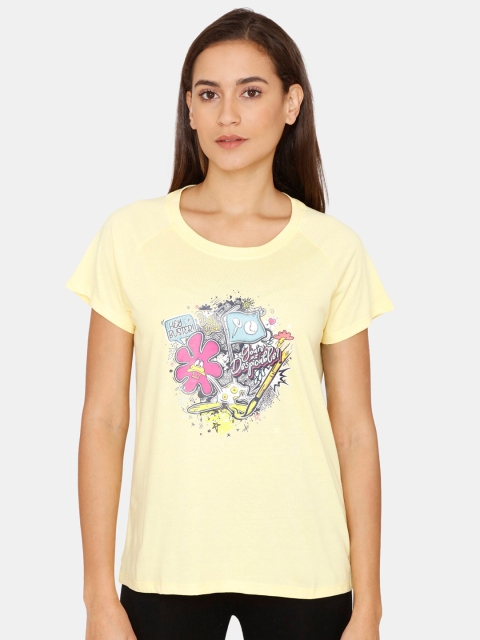 

Zivame Women Yellow & Pink Printed Pure Cotton Lounge T-shirt