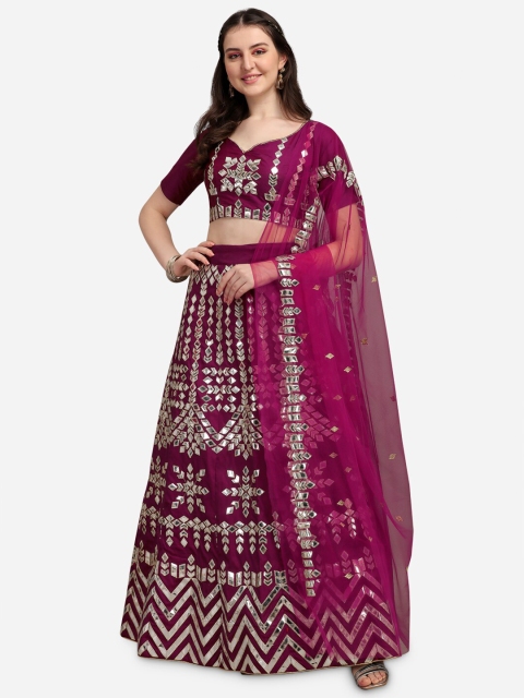 

Satrani Women Maroon & Gold Mirror Work Semi Stitched Lehenga & Blouse With Dupatta