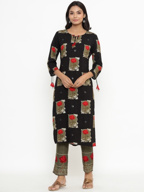 

DIVYANK Women Black Floral Printed Kurta with Trousers
