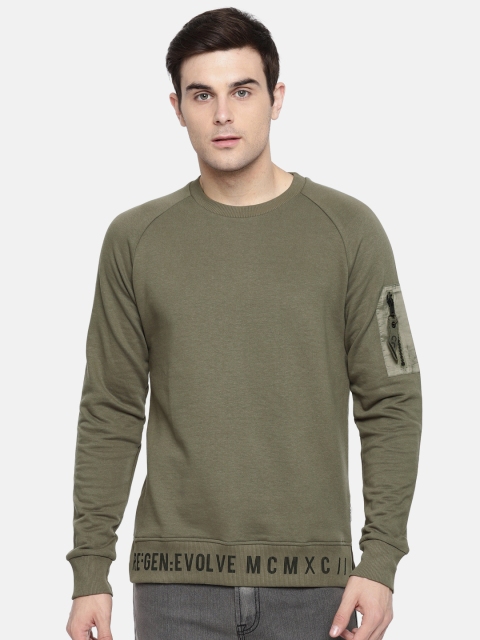 

Jack & Jones Men Olive Green Solid Sweatshirt