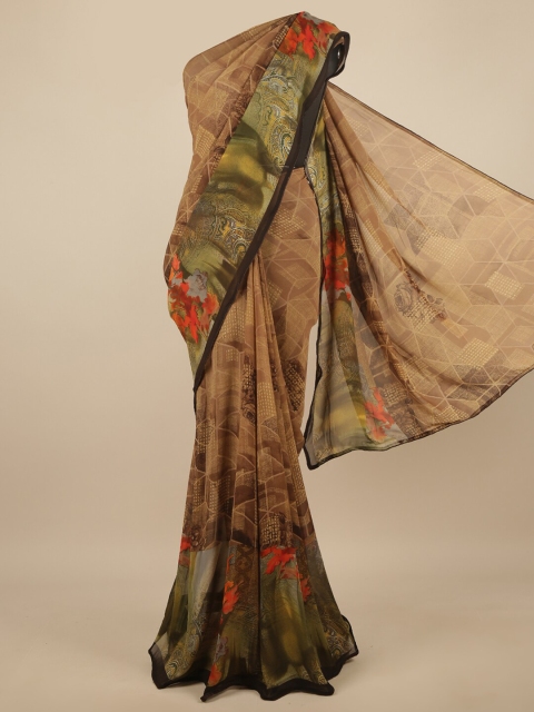 

Pothys Brown & Green Poly Chiffon Saree