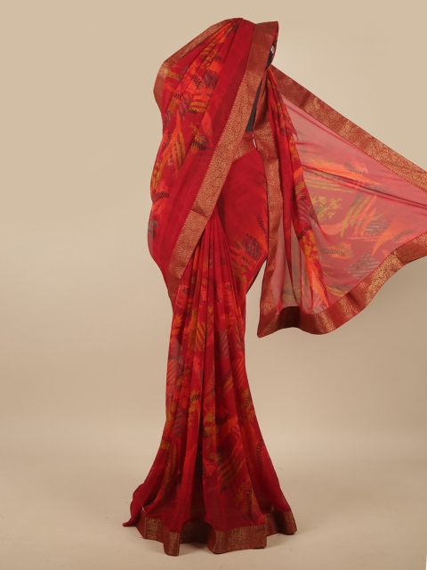 

Pothys Maroon & Tan Zari Poly Chiffon Saree