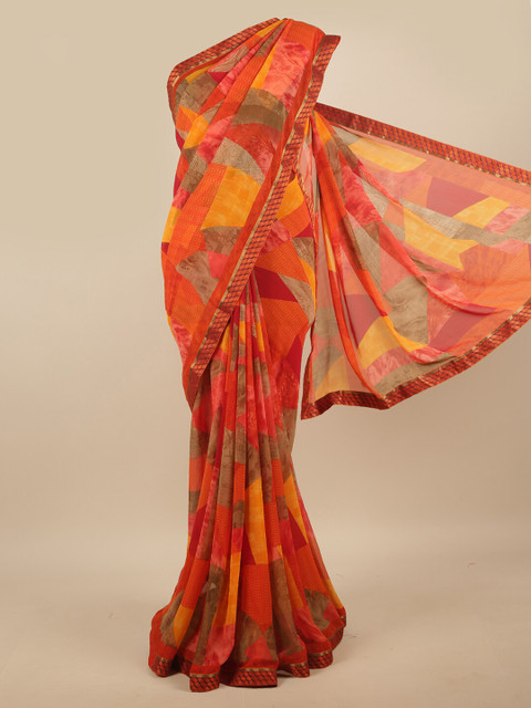 

Pothys Orange & Red Zari Poly Chiffon Saree