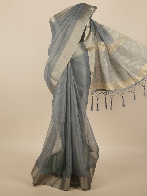 

Pothys Grey & Pink Zari Jute Silk Saree