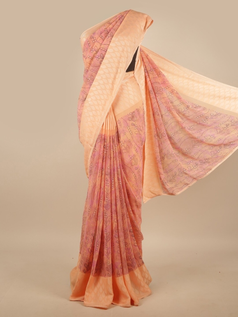 

Pothys Peach-Coloured Printed Poly Chiffon Saree