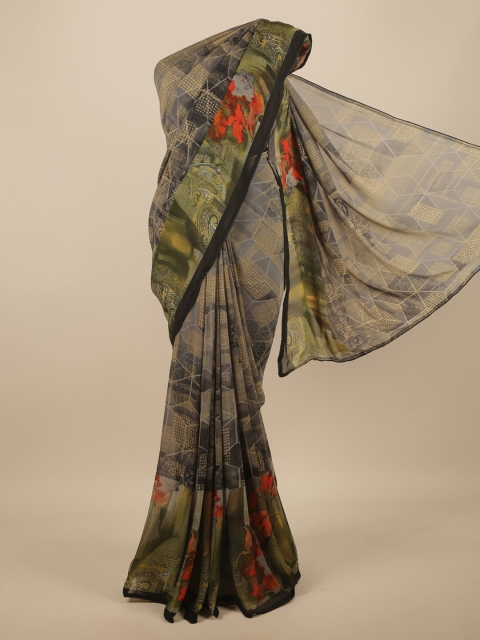 

Pothys Black & Red Poly Chiffon Saree