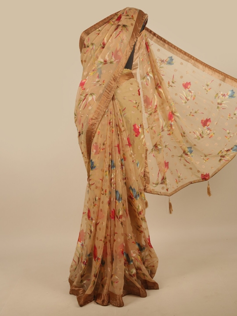 

Pothys Brown Floral Printed Poly Chiffon Saree