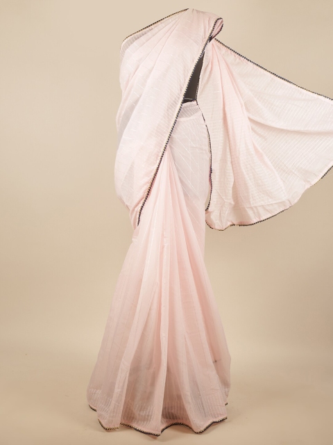 

Pothys Pink & Black Striped Jute Silk Saree