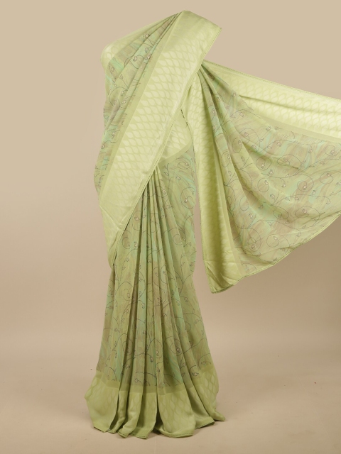 

Pothys Green & Blue Ethnic Motifs Beads and Stones Poly Chiffon Saree