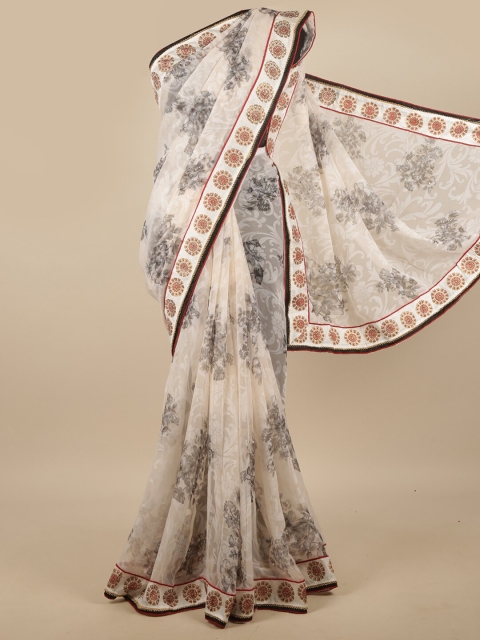 

Pothys Cream-Coloured & Grey Floral Saree