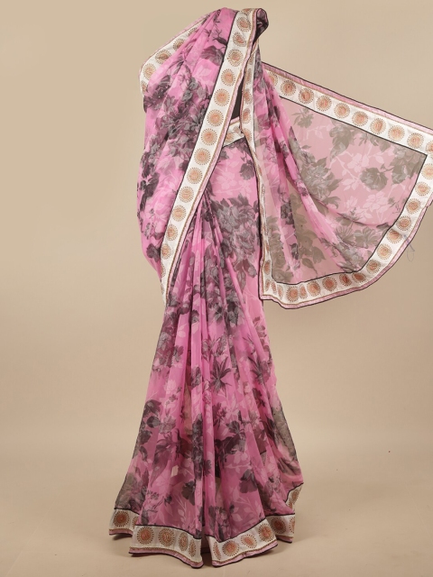 

Pothys Pink & Grey Floral Printed Saree