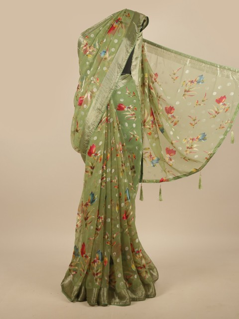 

Pothys Green & Red Floral Printed Saree