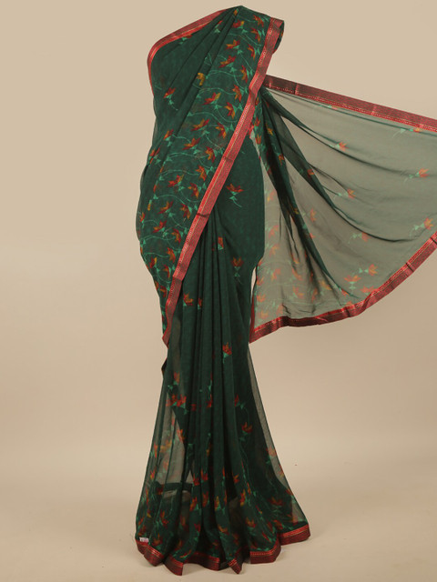 

Pothys Green & Red Floral Zari Saree