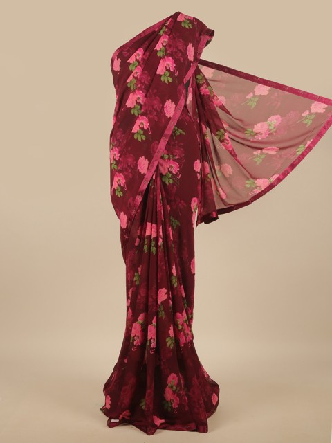

Pothys Burgundy & Pink Floral Printed Saree