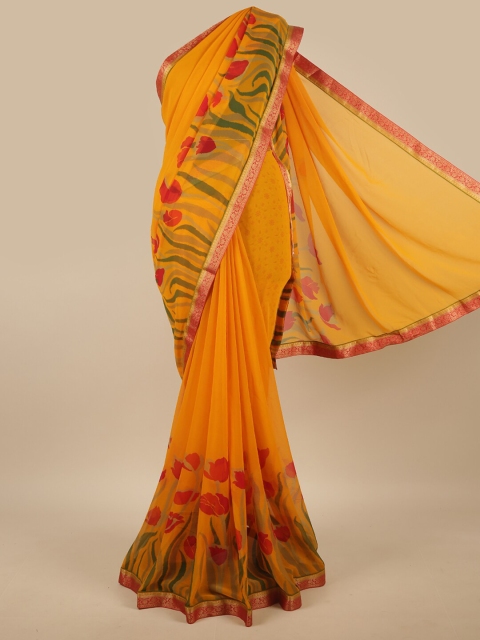 

Pothys Mustard & Red Floral Printed Zari Saree