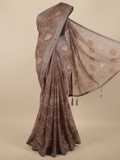 

Pothys Grey & Red Floral Printed Saree