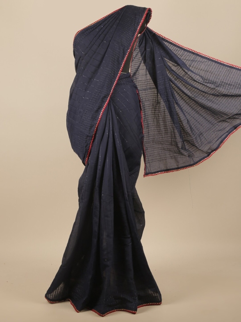 

Pothys Blue & Red Striped Sequinned Jute Silk Saree