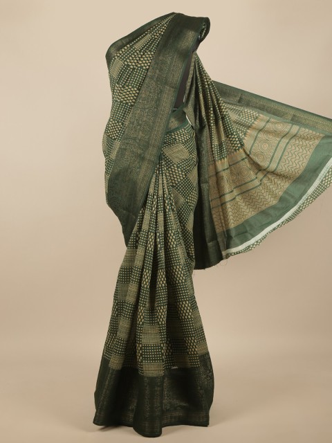 

Pothys Green & Beige Zari Cotton Blend Saree