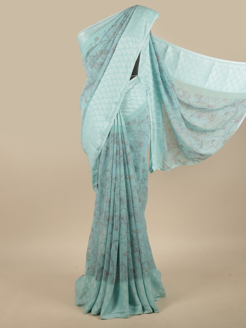 

Pothys Blue & Black Floral Beads and Stones Saree