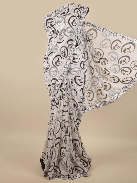 

Pothys White & Grey Poly Chiffon Saree