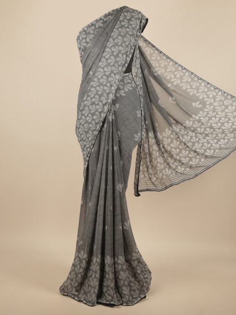 

Pothys Grey Floral Poly Chiffon Saree